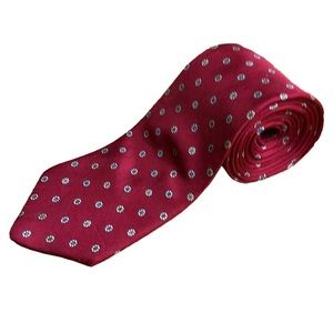 YSL Red All Silk Tie with Small Flower Print VINTAGE